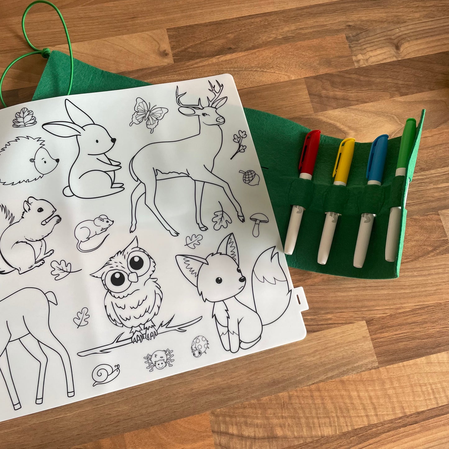 Wipe Clean Silicone Colouring Mat, Pens and Pouch - Woodland Creatures