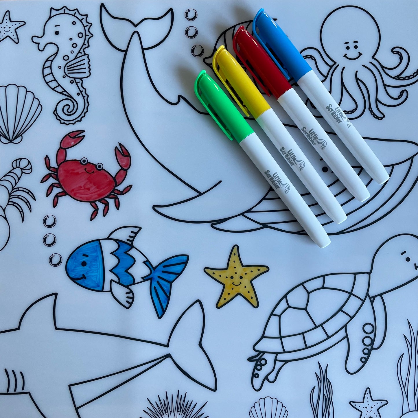 Wipe Clean Silicone Colouring Mat, Pens and Pouch - Sea life