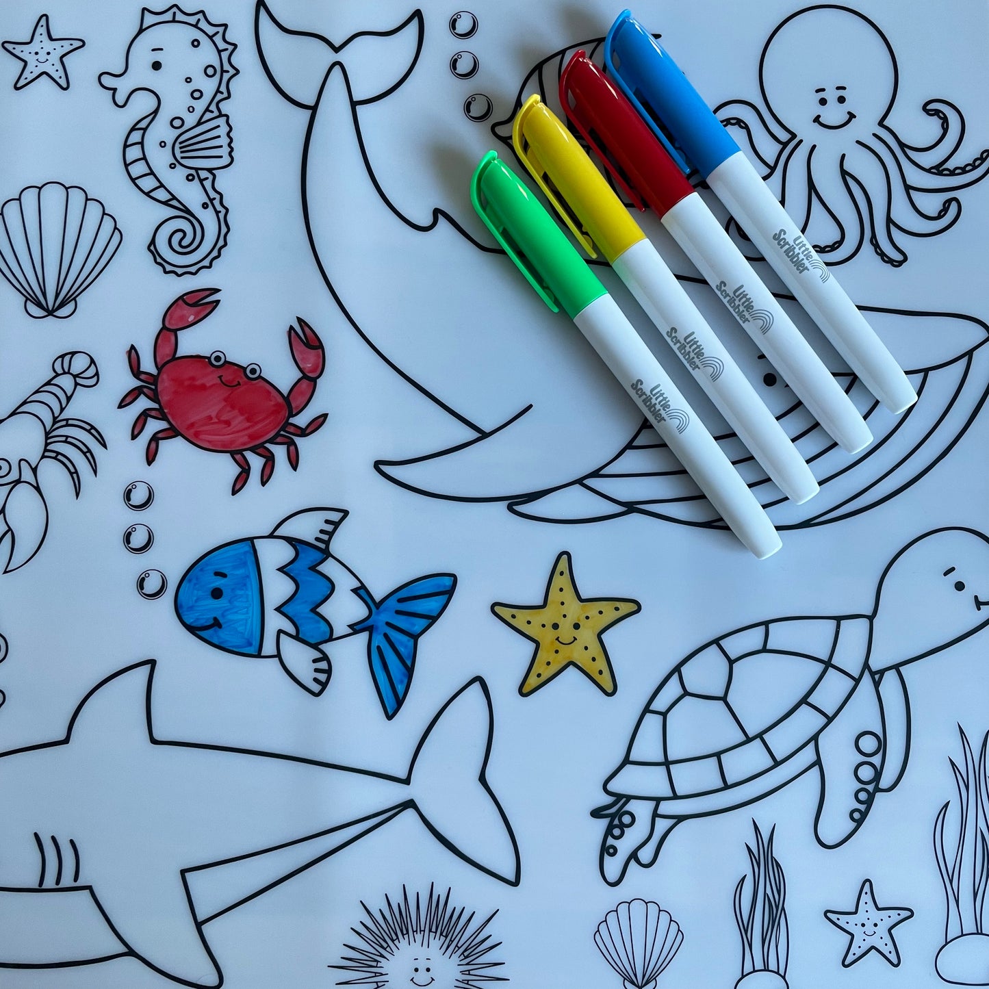 Wipe Clean Silicone Colouring Mat, Pens and Pouch - Sea life