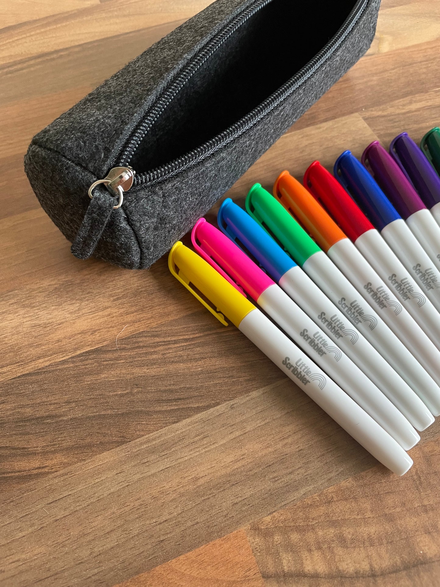 12 Washable pens  and felt pencil case